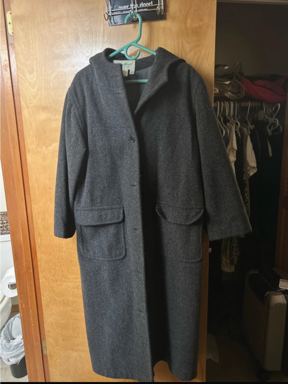 Eddie Bauer Charcoal Hooded Wool-Blend Trench Coat